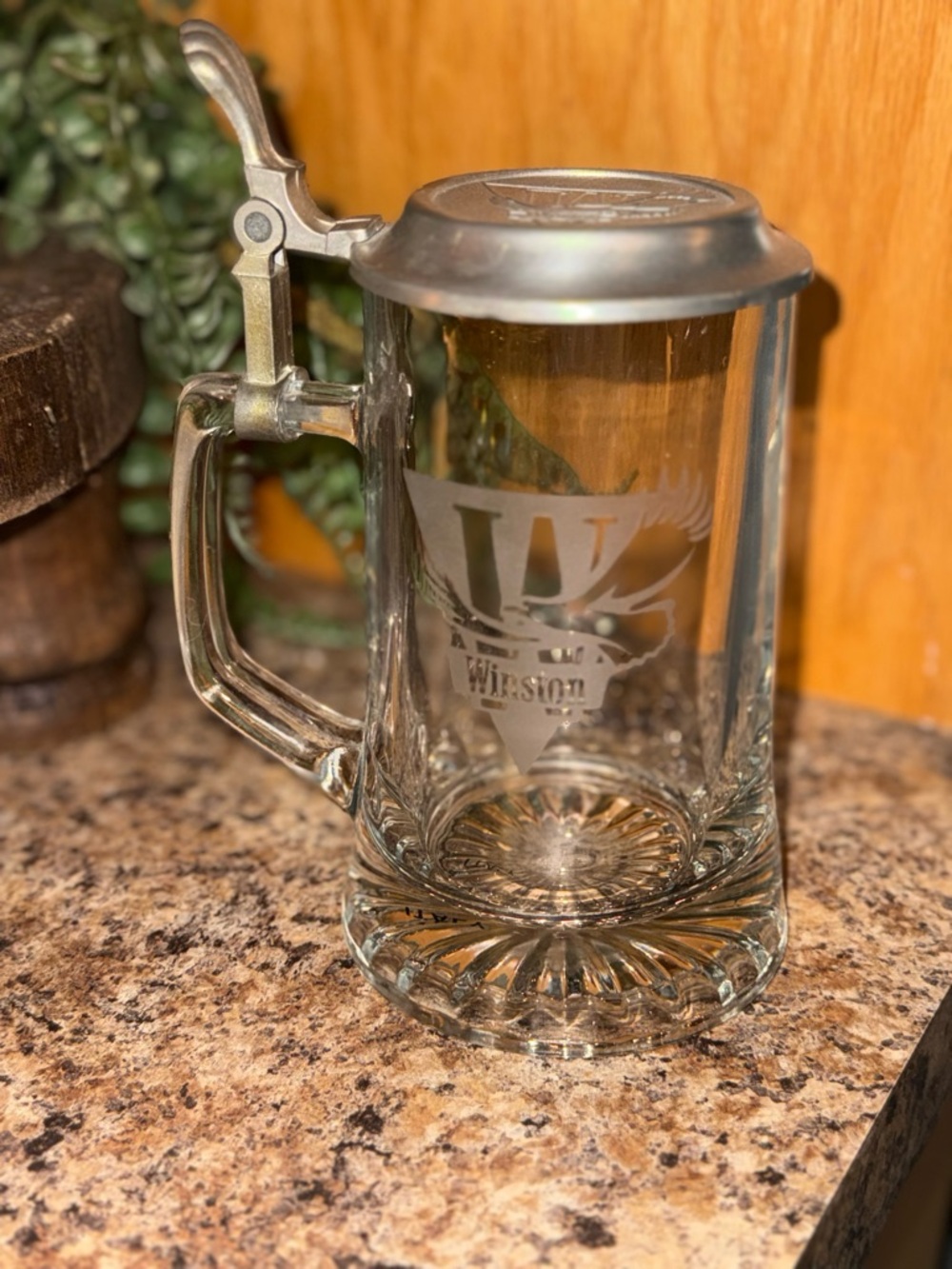Winston Breweriana Glass Lidded Stein